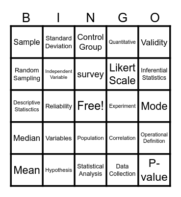 Quantitative Research Bingo Card