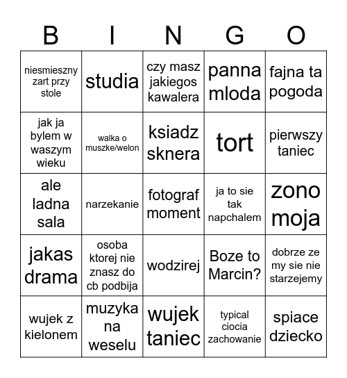 WESELE 2025 Bingo Card