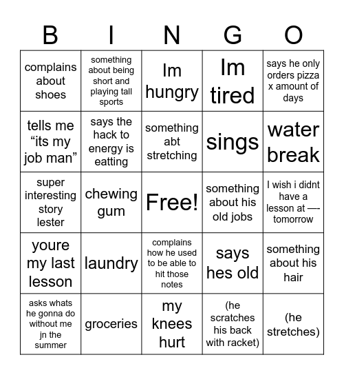 Lester Bingo Card