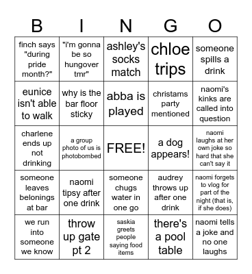 BAR CRAWL! Bingo Card