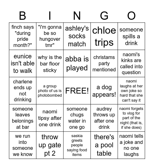BAR CRAWL! Bingo Card