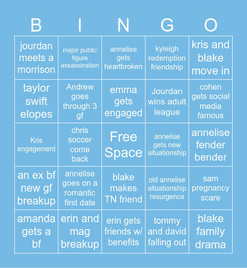 Annelise and Jourdan’s 2025 Bingo Card