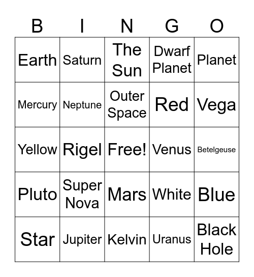 Space Bingo Card