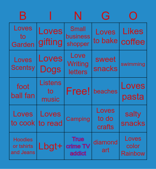 Pen Pal Bingo Card