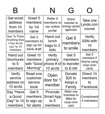 CUSTOMER SERVICE BINGO Card