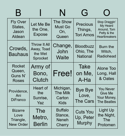 Krollin' With the Hits & Deep Cuts Bingo Card