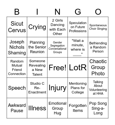Senior Trip Bingo Card