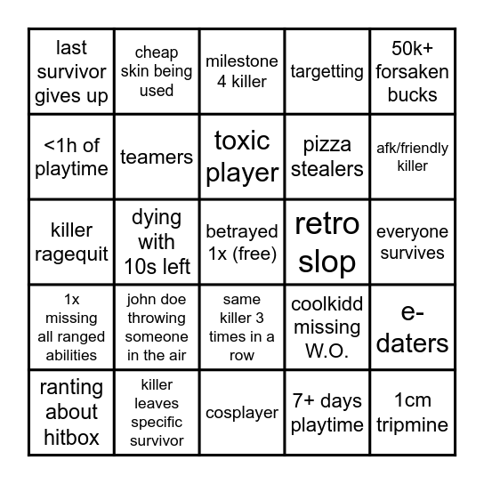 foreskin bingo Card
