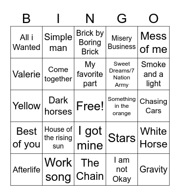Guatemala Benefit Concert Bingo Card
