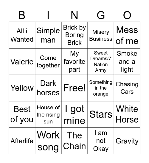 Guatemala Benefit Concert Bingo Card