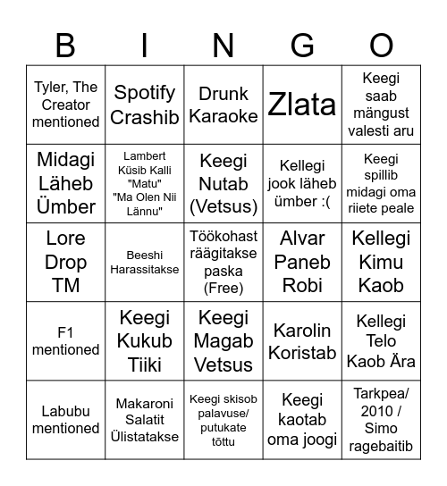 Miisupidu !!! Bingo Card