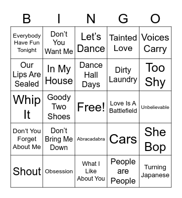 ::::::FRONT ROW #3::::::: Bingo Card