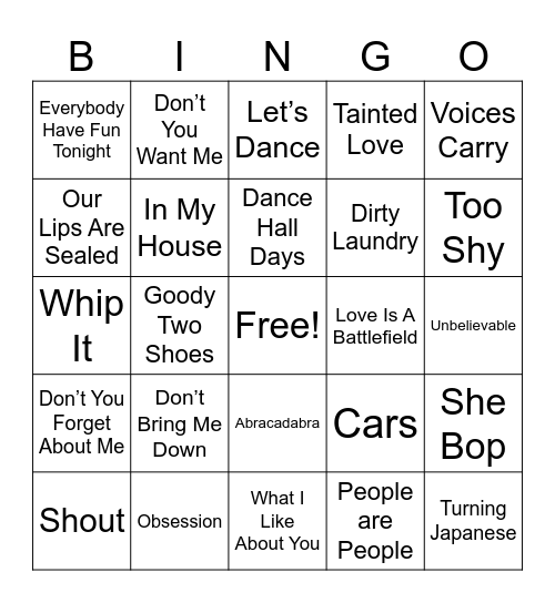 ::::::FRONT ROW #3::::::: Bingo Card