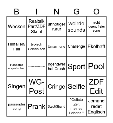 Mädchen WG 2025 bingo Card