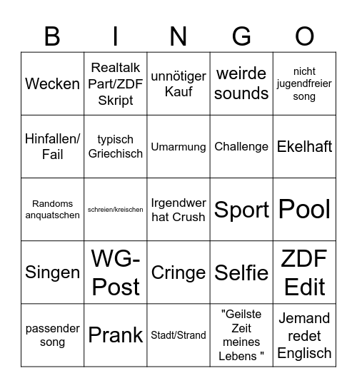 Mädchen WG 2025 bingo Card
