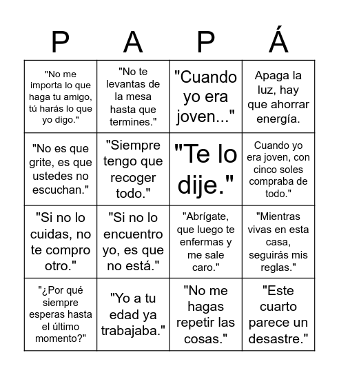 BINGO DIA DEL PADRE Bingo Card