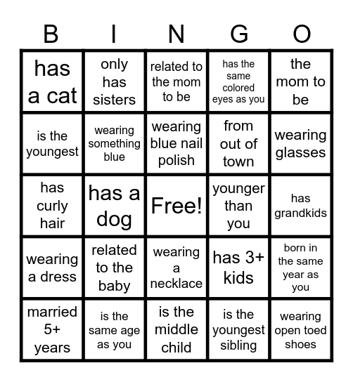 Baby Shower Bingo - Find the Guest Bingo Card