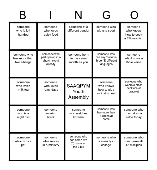 SAAQPYM HUMAN BINGO Card