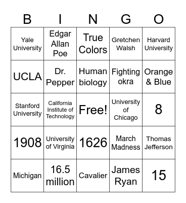 Hannah's Graduation Bingo Card