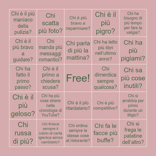 Il bingo degli sposi Bingo Card