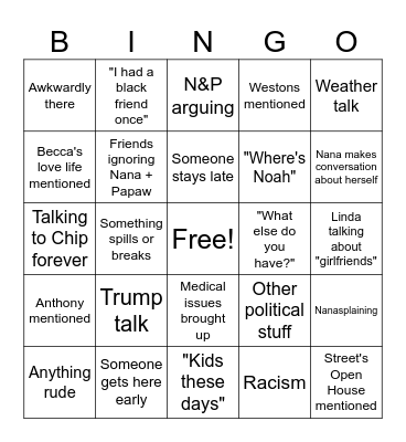 Grad Party Bingo Card