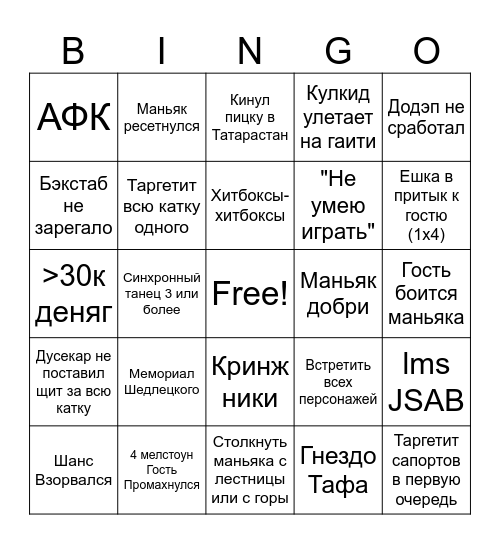 Forsaken Bingo Card