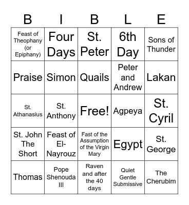 Bible Trivia Bingo Card