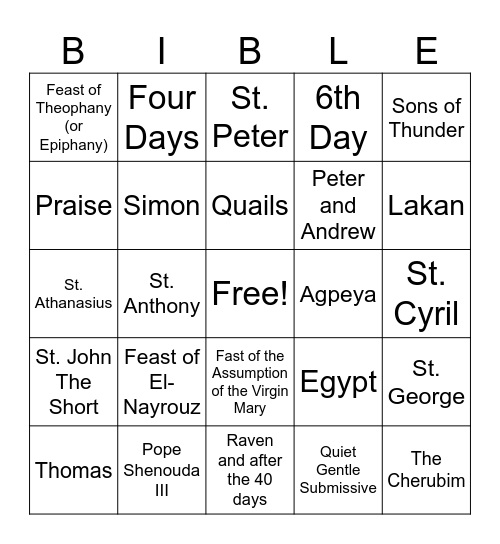 Bible Trivia Bingo Card