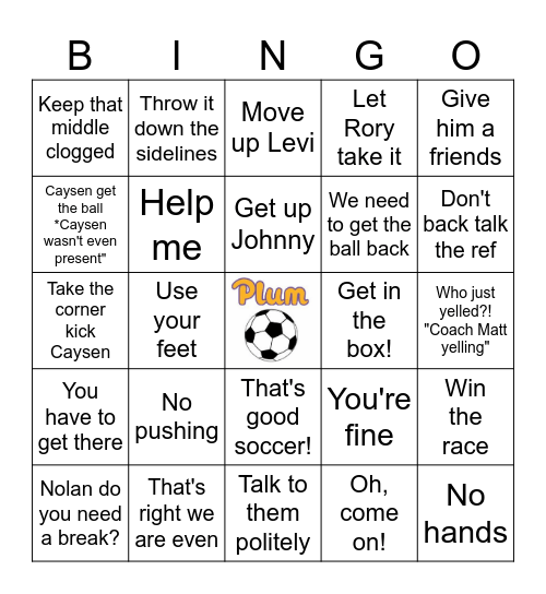 Coach Joe Bingo Card