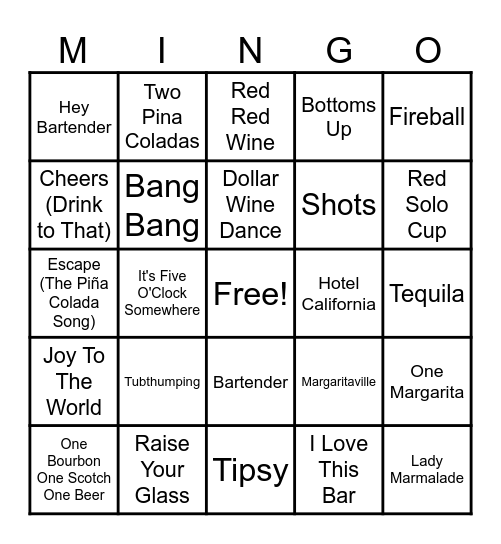 Raise the Bar Bingo Card