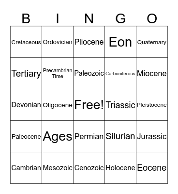 Geologic Time Scale Bingo Card