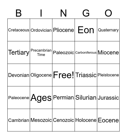 Geologic Time Scale Bingo Card