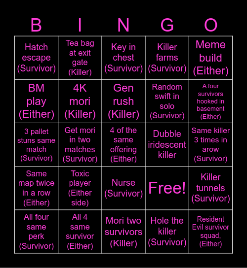 DbD bingo Card