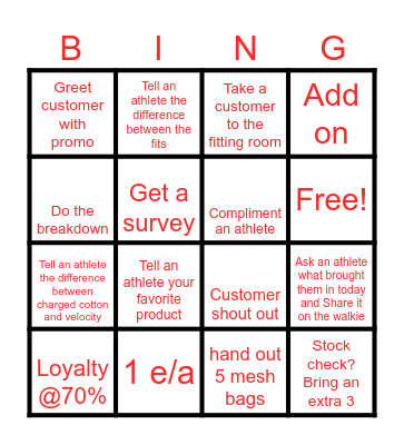 FIRED UP Bingo Card