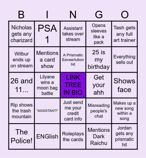 Ripreon Livestream Bingo Card