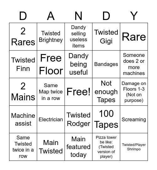 Dandy's World Bingo Card