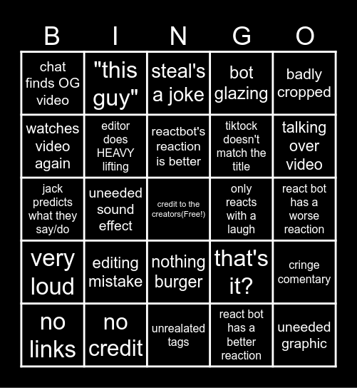 bad reactor bingo Card