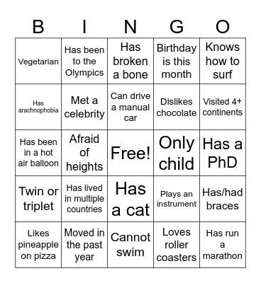 Icebreaker Bingo Card