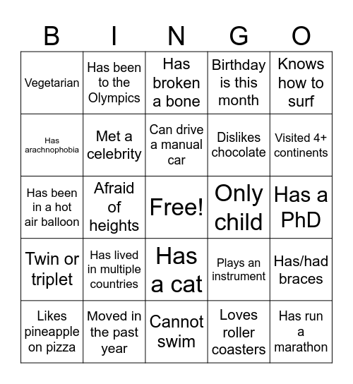 Icebreaker Bingo Card