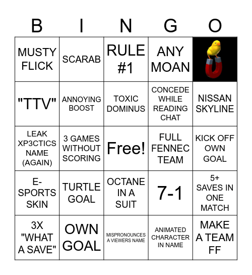TJ's Rocket League Bingo Card