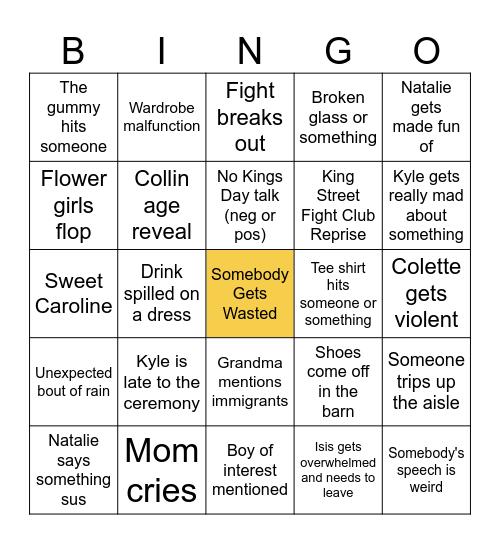 Morgan and Kyle Wedding Bingo Card
