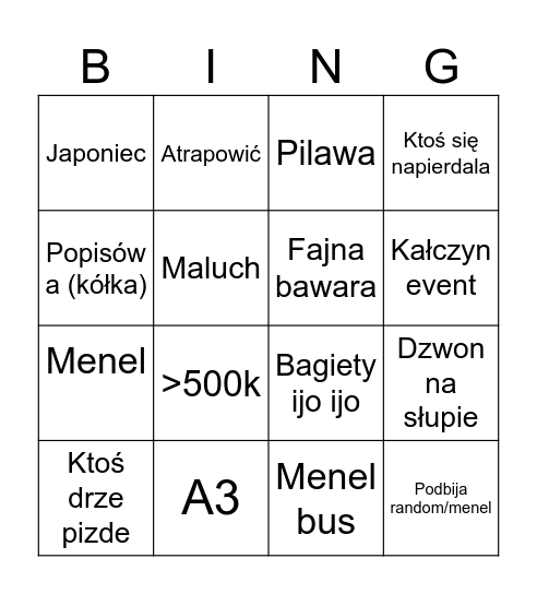 Strefa garwolec bingo Card