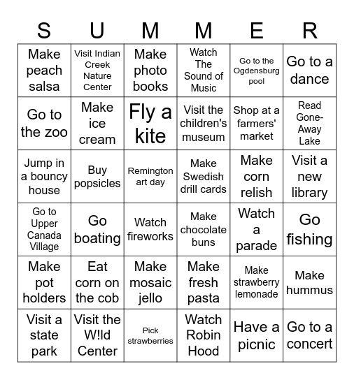 Fun in the Sun 2025 Bingo Card