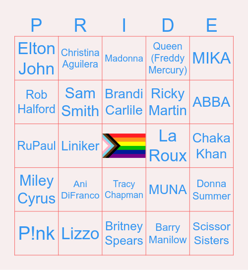 SCEC PRIDE PLAYLIST Bingo Card