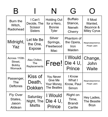 Krollin' With the Hits & Deep Cuts Bingo Card
