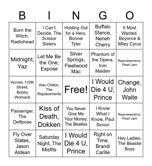Krollin' With the Hits & Deep Cuts Bingo Card