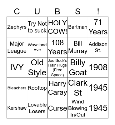 CUBS! Bingo Card