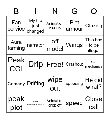 Initial D Bingo Card