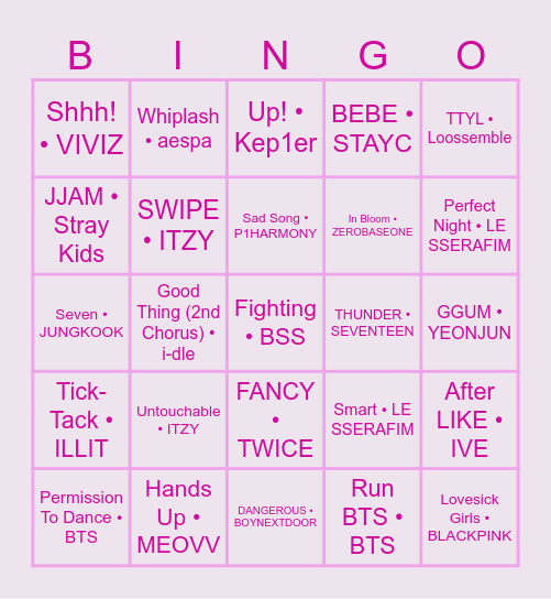 K-pop lotto Present K Bingo Card