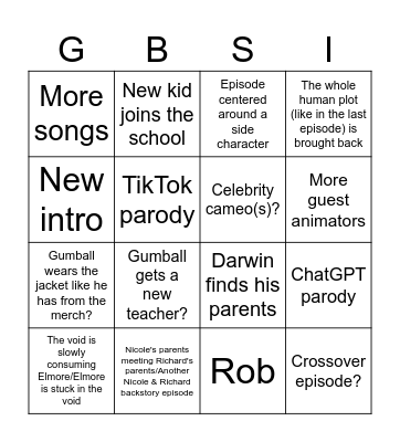Gumball Season 7 Bingo Card Bingo Card